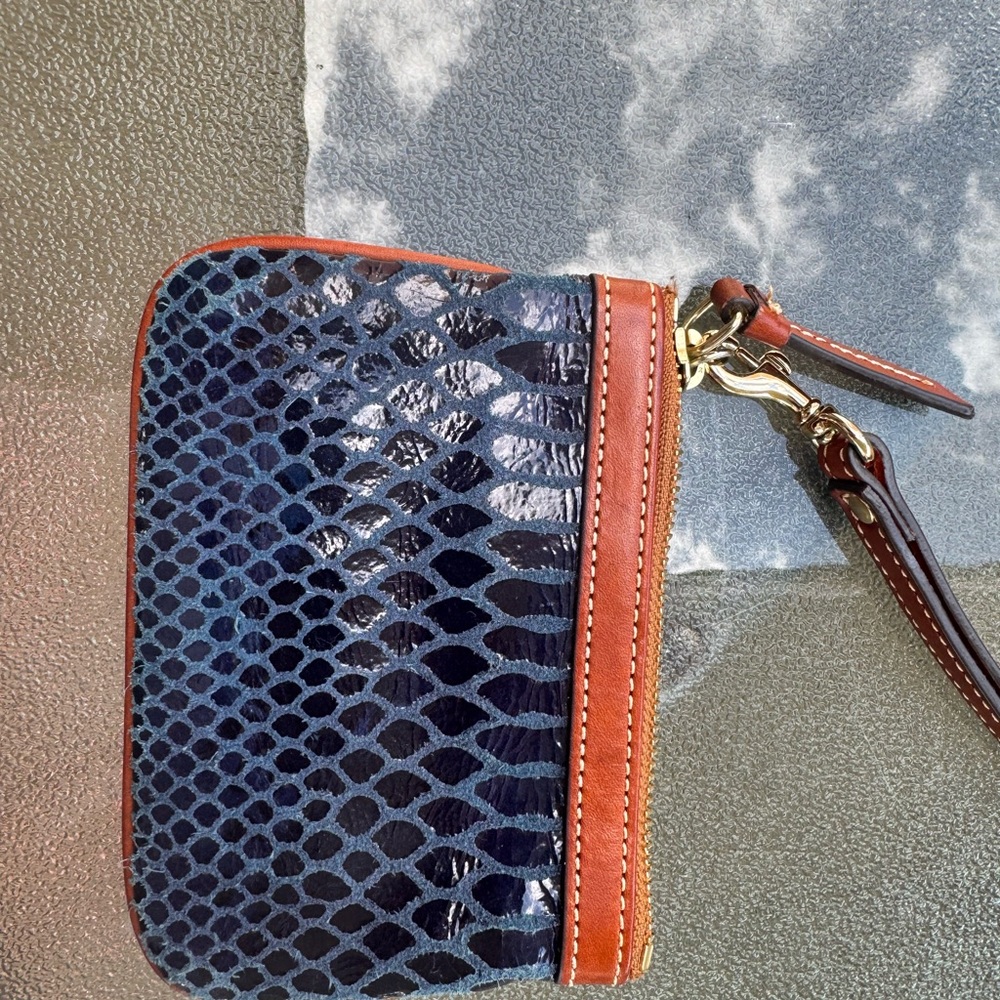 Dooney & Bourke Blue and Brown Snakeskin Wristlet - Picture 2 of 3
